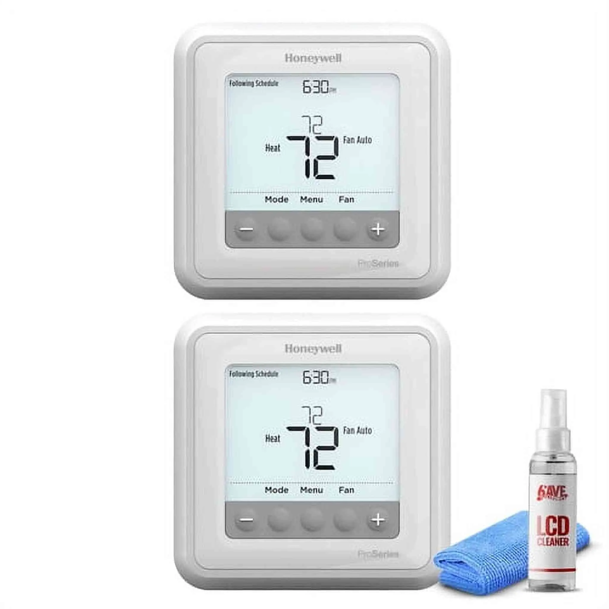 2-Pack Honeywell TH6210U2001/U T6 Pro Programmable Thermostat   LCD Cleaner Bundle