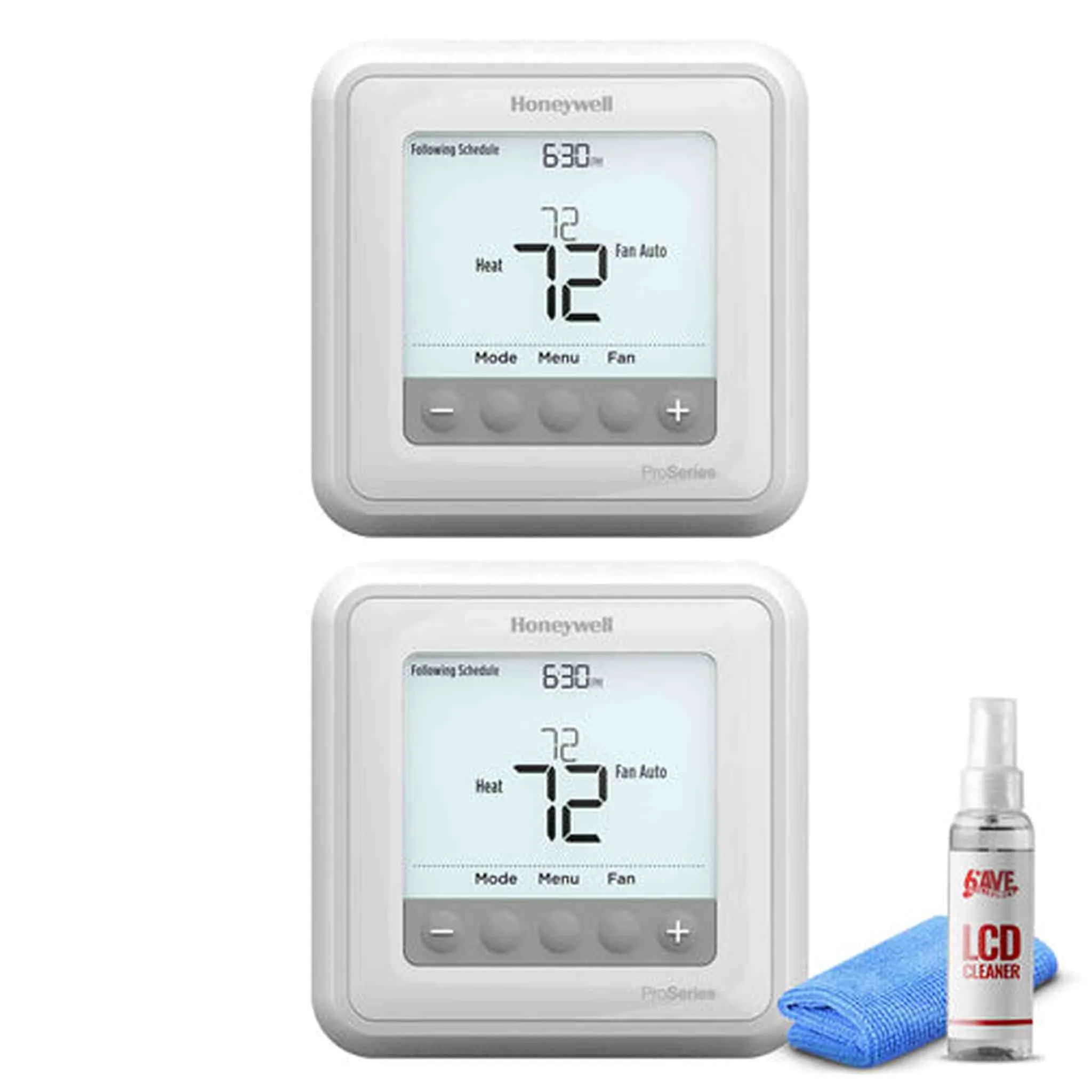 2-Pack Honeywell TH6210U2001/U T6 Pro Programmable Thermostat   LCD Cleaner Bundle