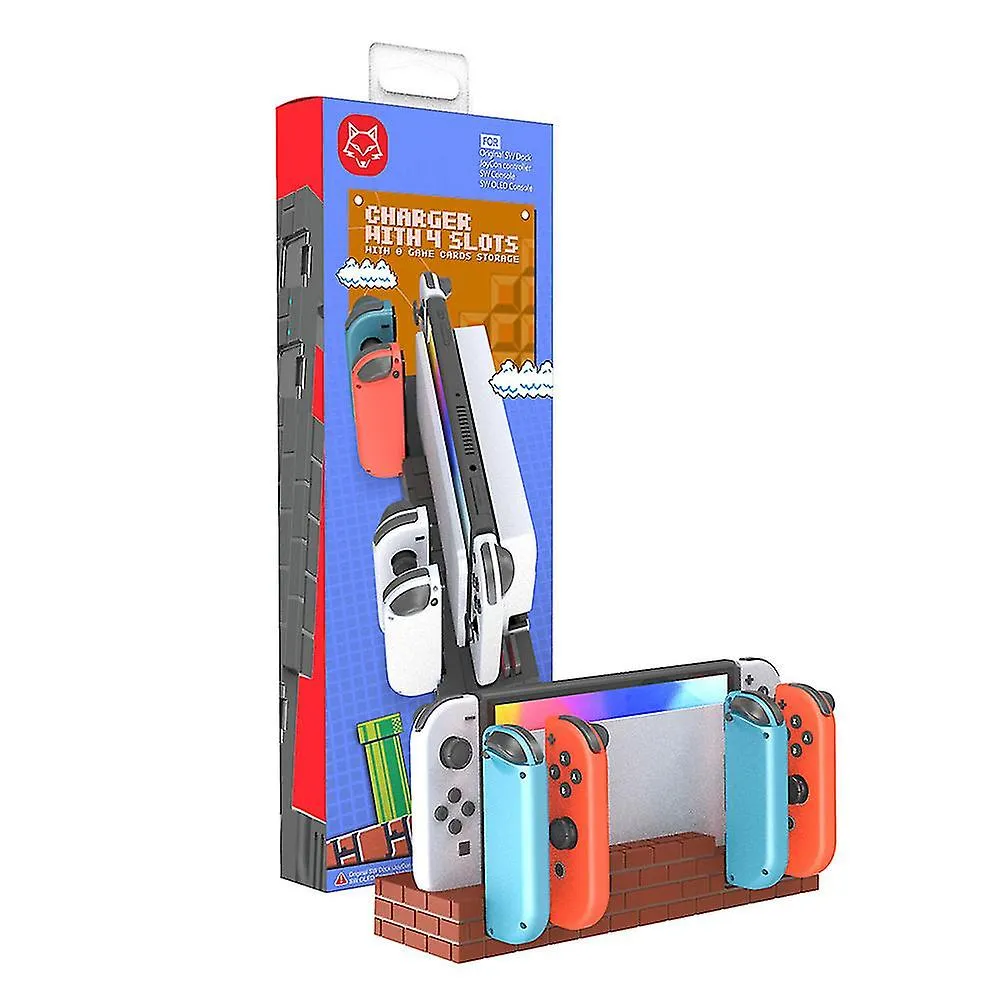 4 port Multi Charger Dock for Nintendo Switch: Charge up to 4 Joycons and store up to 8 games