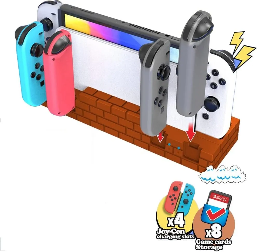 4 port Multi Charger Dock for Nintendo Switch: Charge up to 4 Joycons and store up to 8 games