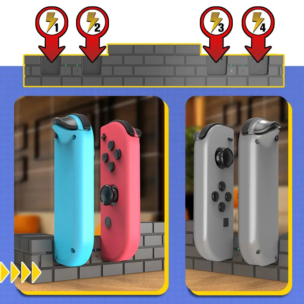 4 port Multi Charger Dock for Nintendo Switch: Charge up to 4 Joycons and store up to 8 games