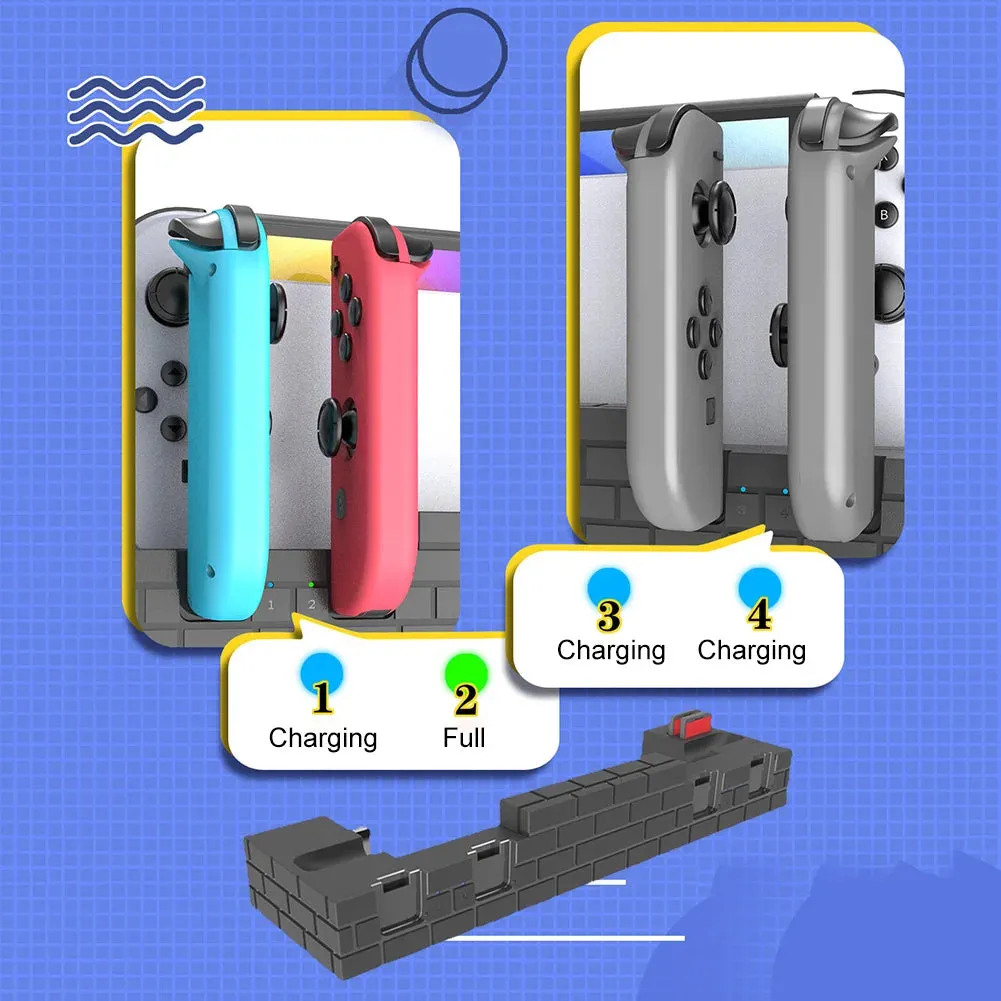 4 port Multi Charger Dock for Nintendo Switch: Charge up to 4 Joycons and store up to 8 games