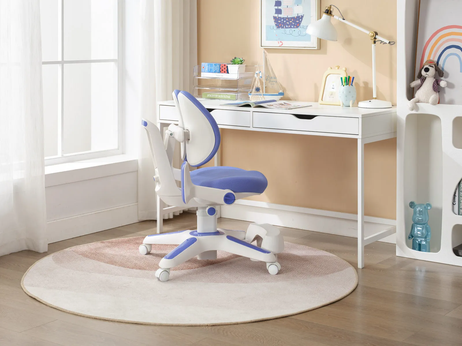6x Ergonomic Study Chairs for Kids - Height Adjustable - Blue