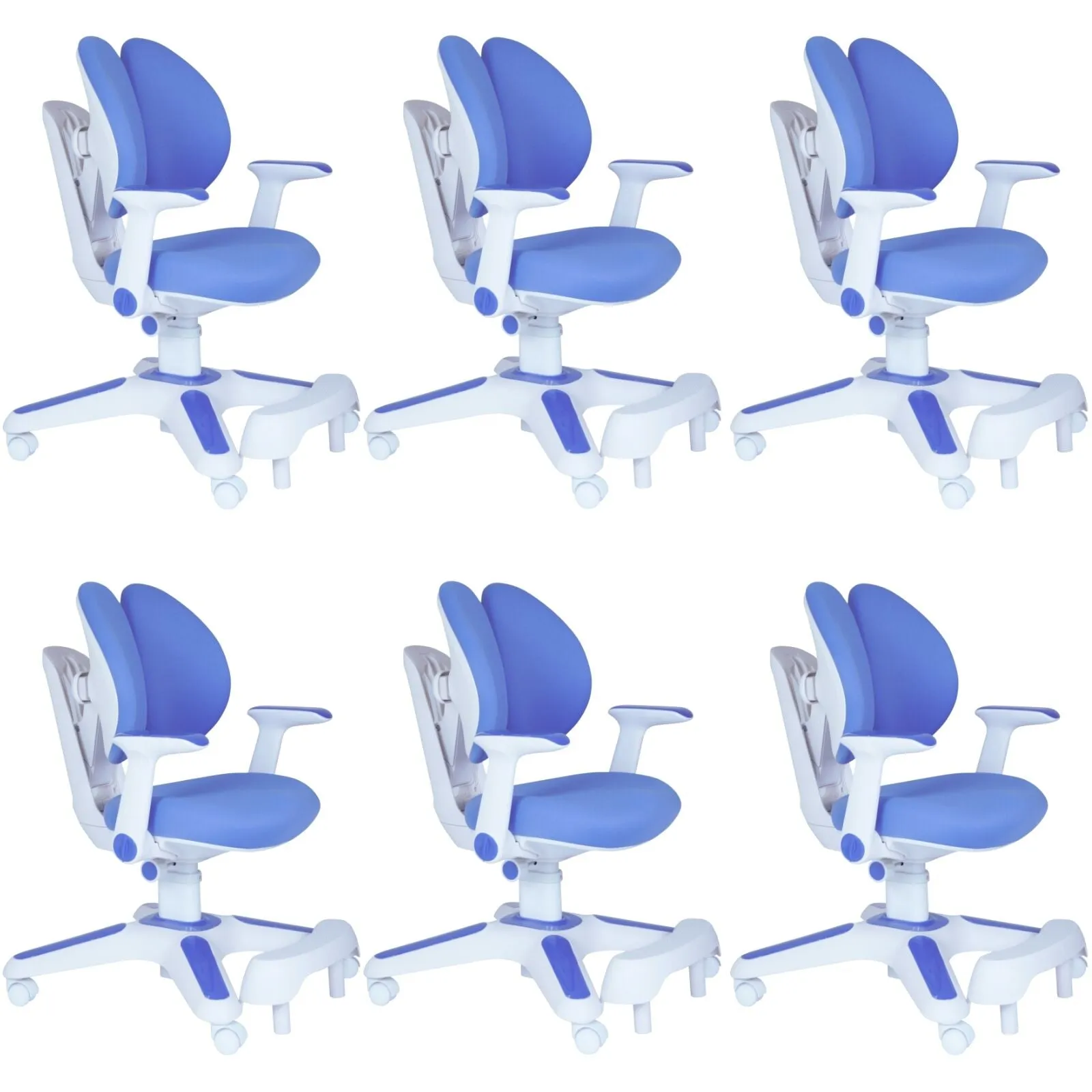 6x Ergonomic Study Chairs for Kids - Height Adjustable - Blue
