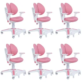 6x Ergonomic Study Chairs for Kids - Height Adjustable - Pink