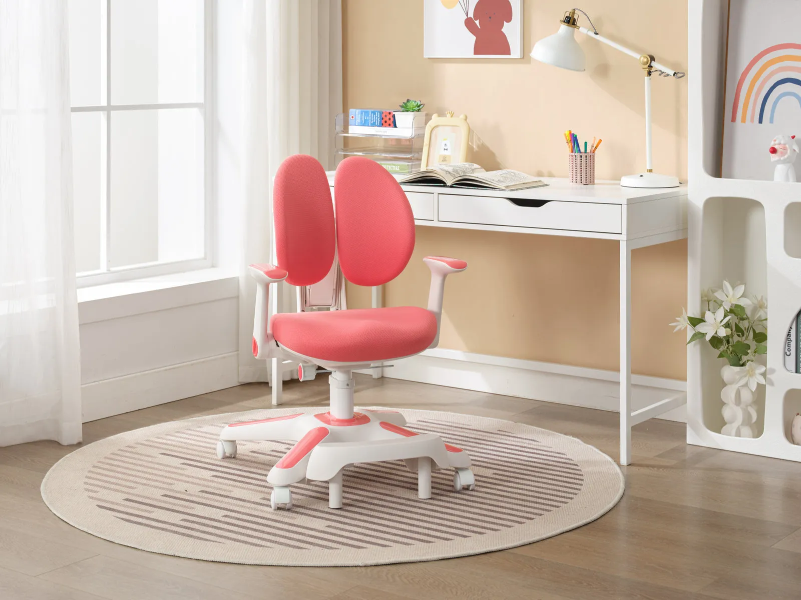6x Ergonomic Study Chairs for Kids - Height Adjustable - Pink