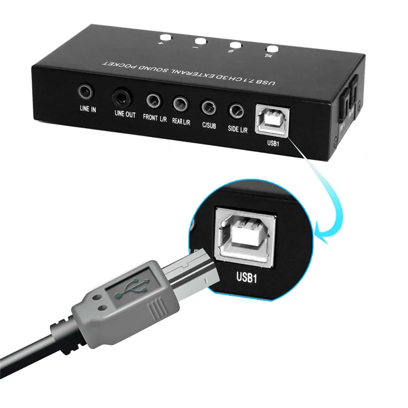 7.1 Channel External USB Sound Card Sound Box with Driver CD Digital Audio Streaming Vista Sound Card Adapter for Computer