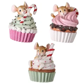 Assorted Mice In Cupcake Ornament, INDIVIDUALLY SOLD