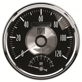 AutoMeter 2091 GAUGE; TACH/SPEEDO; 5in.; 120MPH/8K RPM; ELEC. PROGRAM; PRESTIGE BLK. DIAMOND
