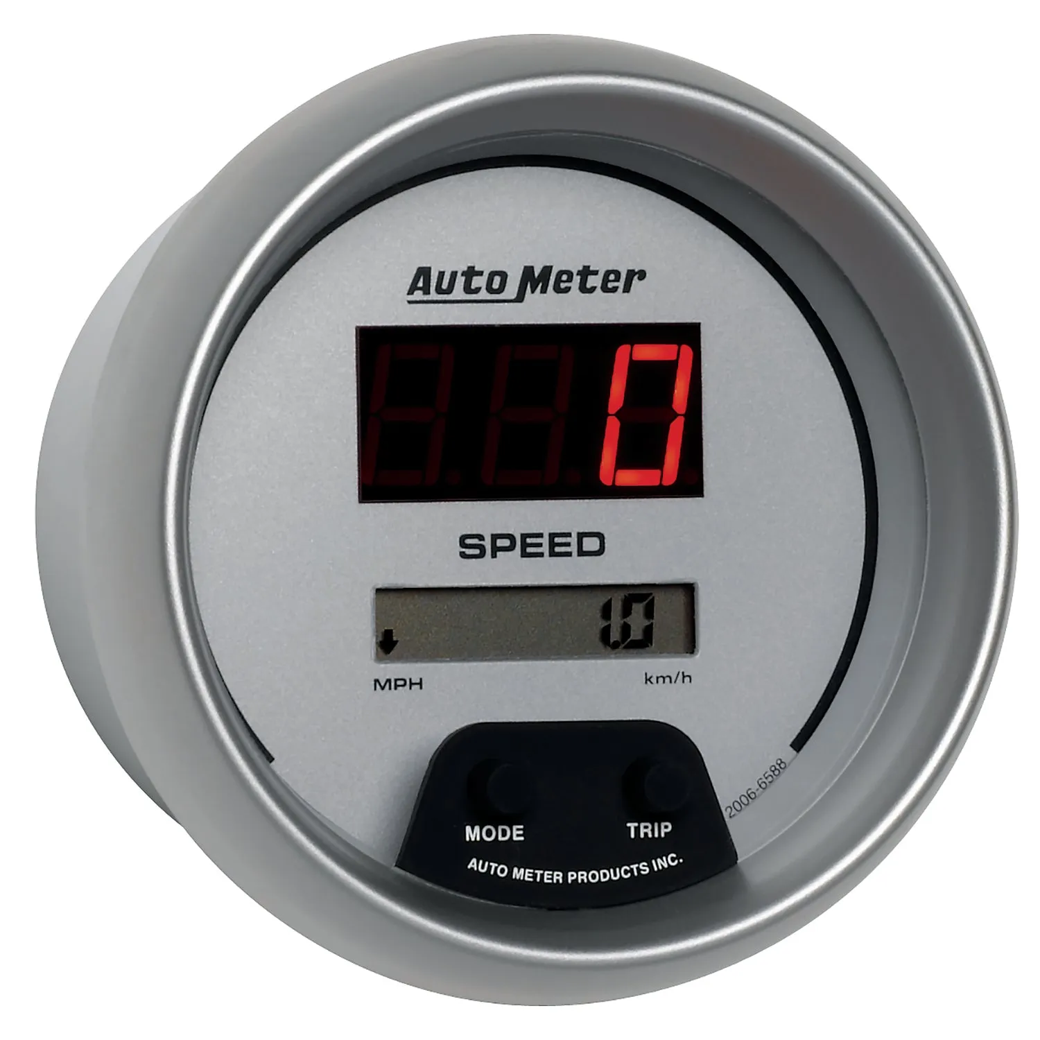 AutoMeter 6588 GAUGE; SPEEDO; 3 3/8in.; 260MPH/260KM/H; ELEC PROGRAM; DIGITAL; SLVR W/RED LED