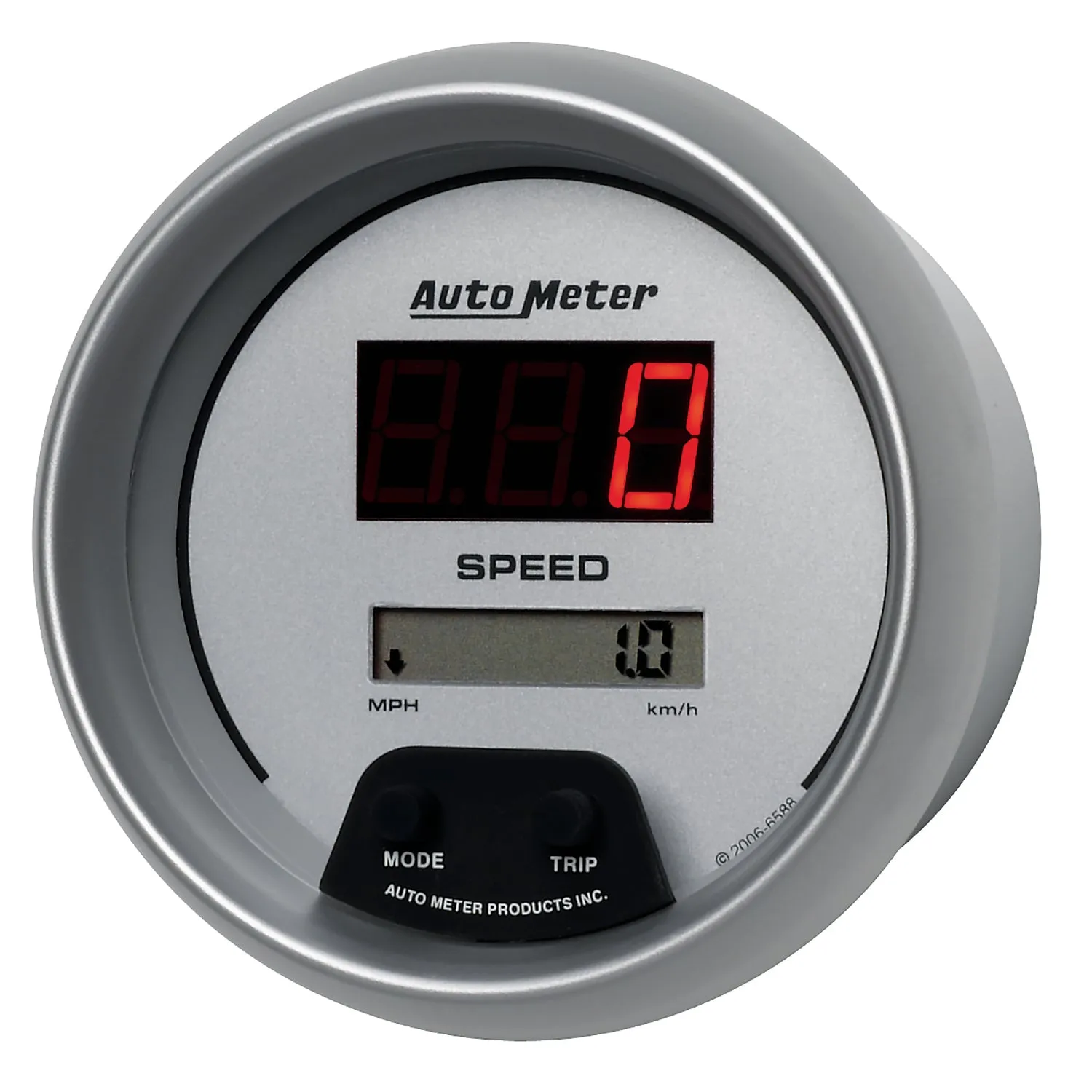 AutoMeter 6588 GAUGE; SPEEDO; 3 3/8in.; 260MPH/260KM/H; ELEC PROGRAM; DIGITAL; SLVR W/RED LED
