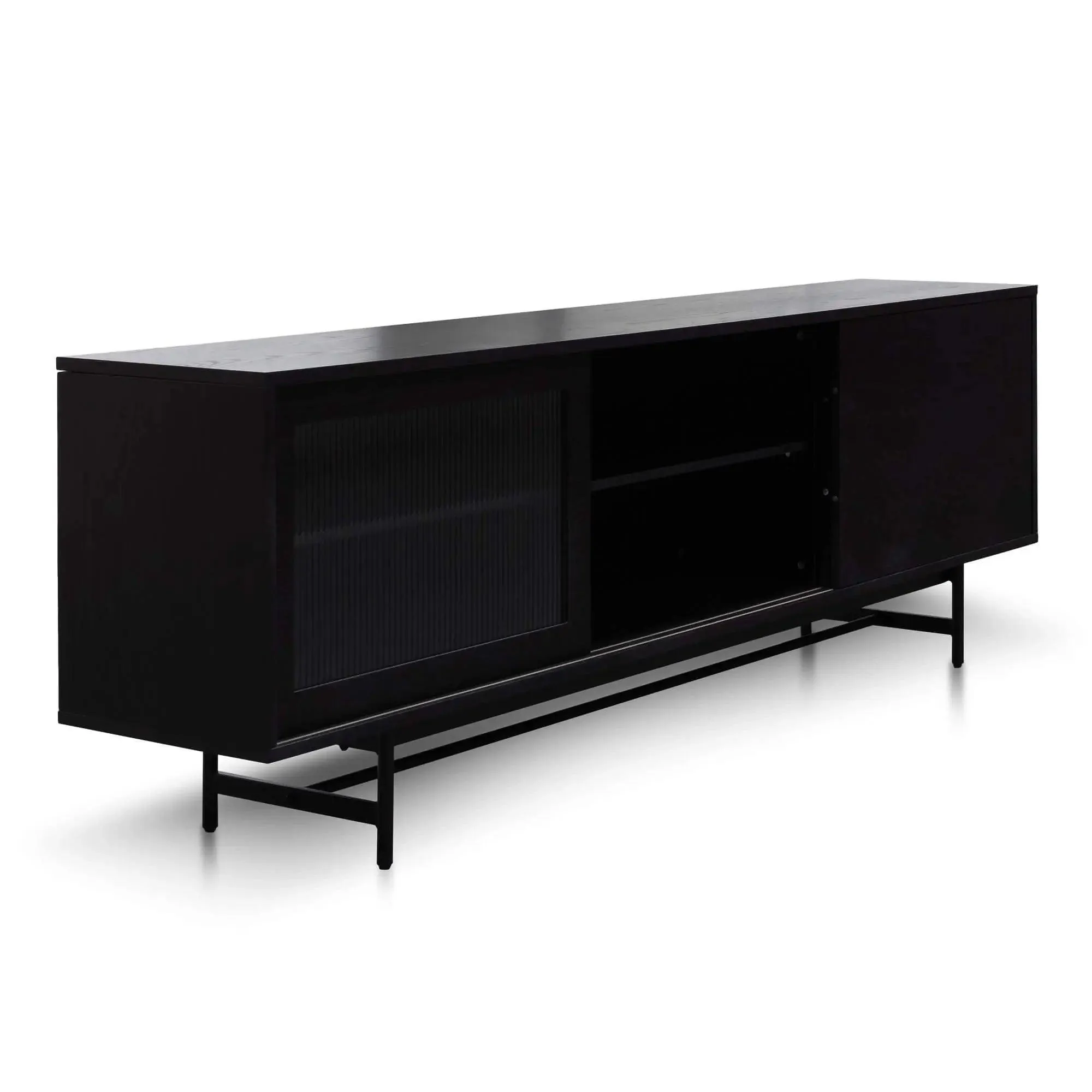 Calibre 2.1m Wooden Entertainment TV Unit - Black with Flute Glass Door TV6053-KD