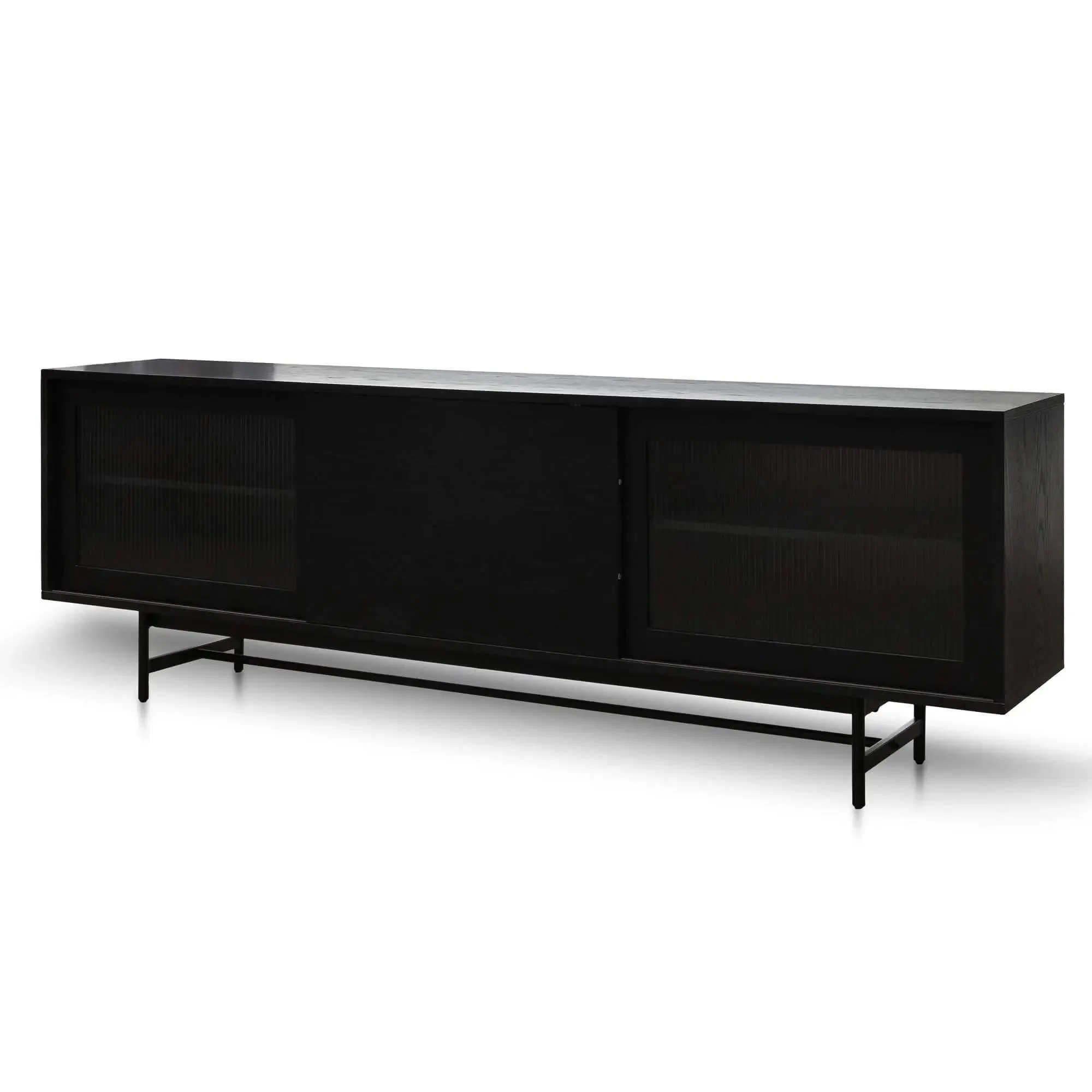 Calibre 2.1m Wooden Entertainment TV Unit - Black with Flute Glass Door TV6053-KD