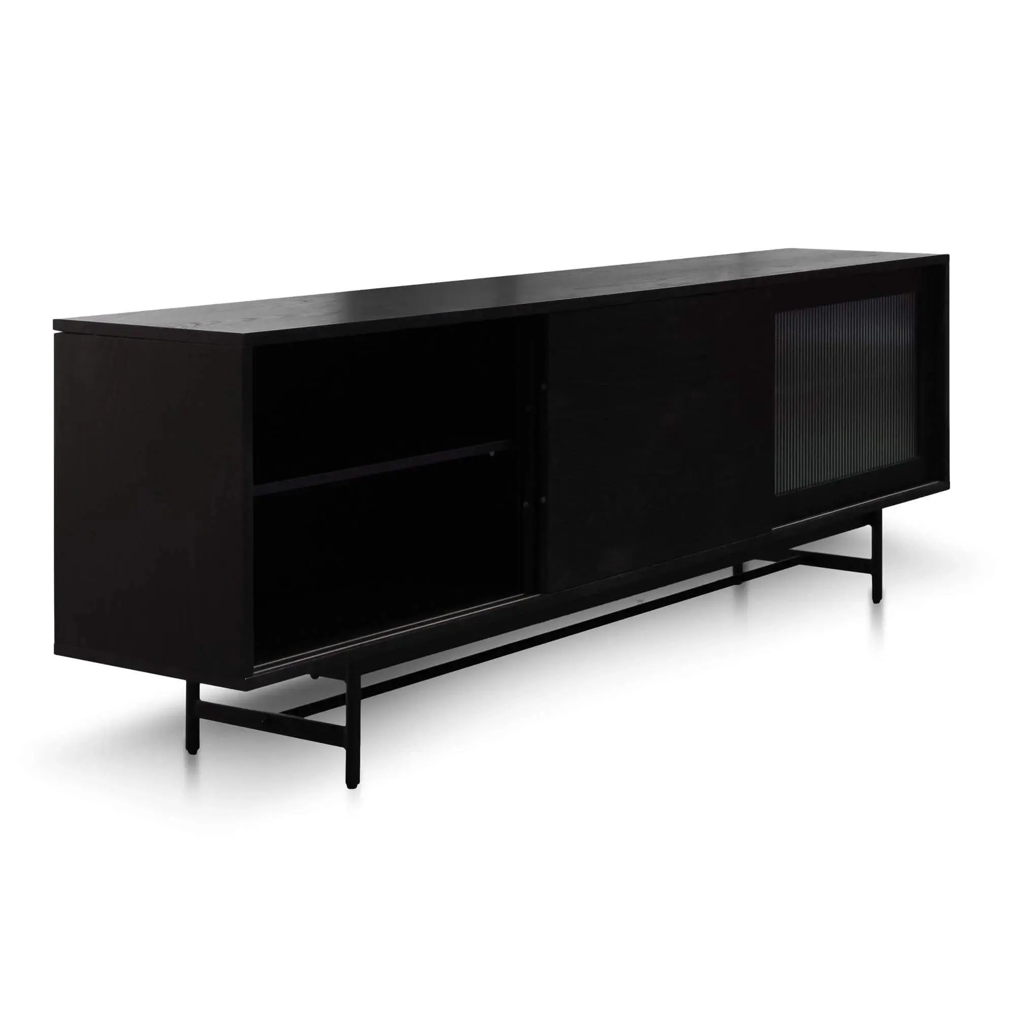 Calibre 2.1m Wooden Entertainment TV Unit - Black with Flute Glass Door TV6053-KD