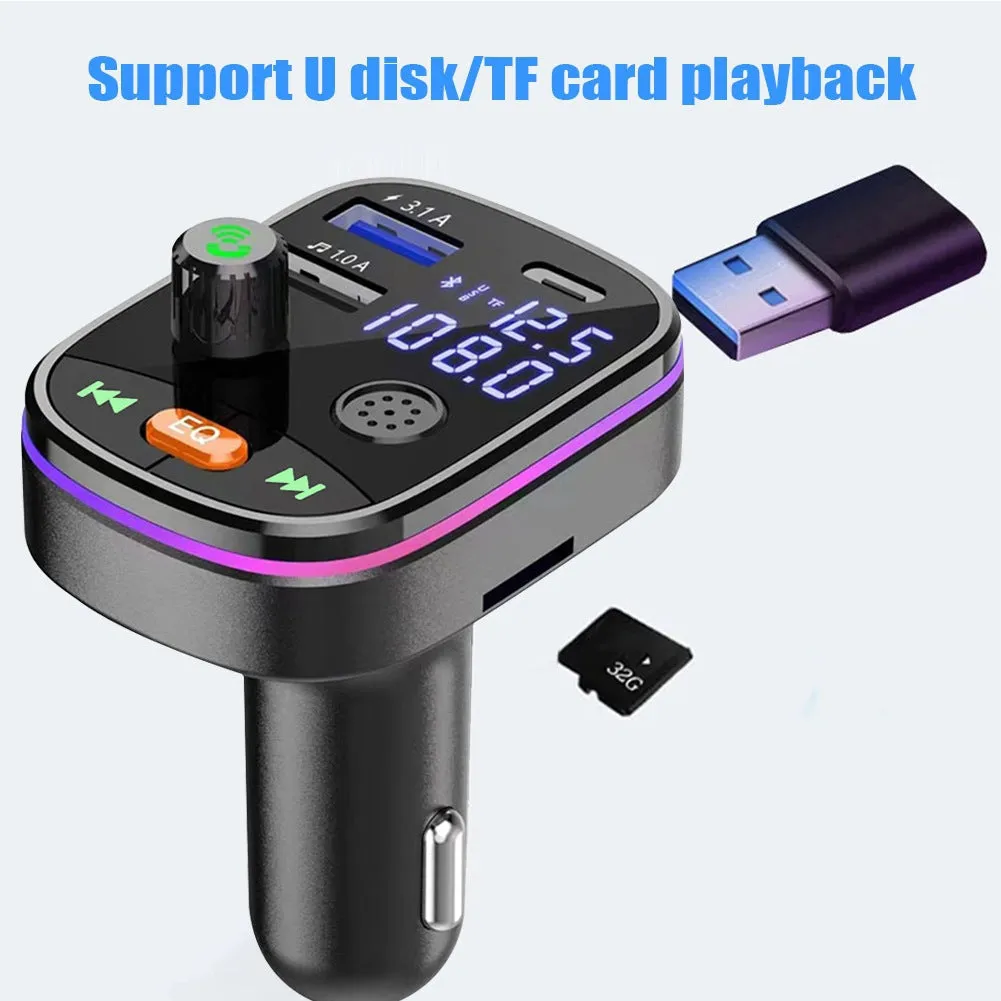 Car Bluetooth Mp3 Fm Transmitter With Usb Charging Port Display