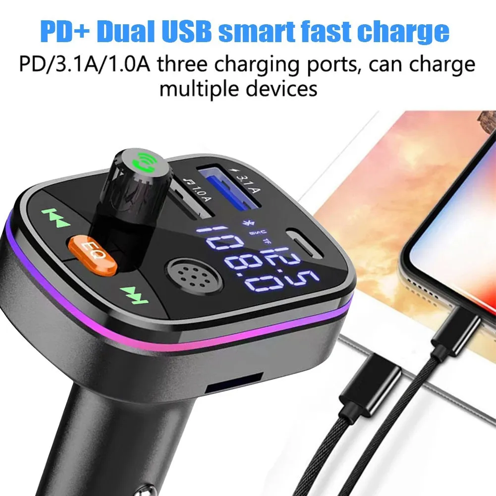 Car Bluetooth Mp3 Fm Transmitter With Usb Charging Port Display