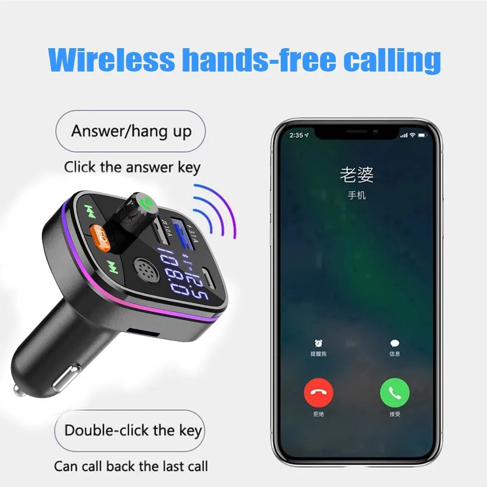 Car Bluetooth Mp3 Fm Transmitter With Usb Charging Port Display