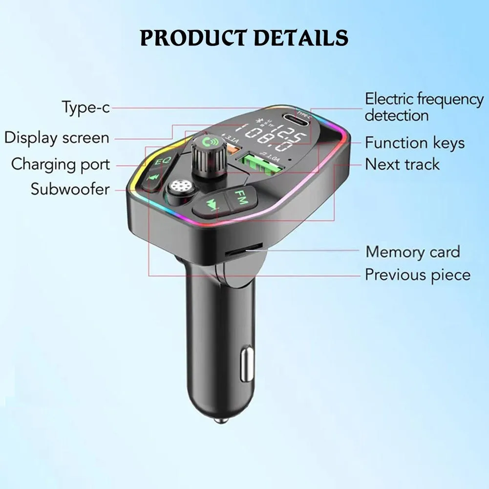 Car Bluetooth Mp3 Wireless Fm Transmitter Dual Screens Display