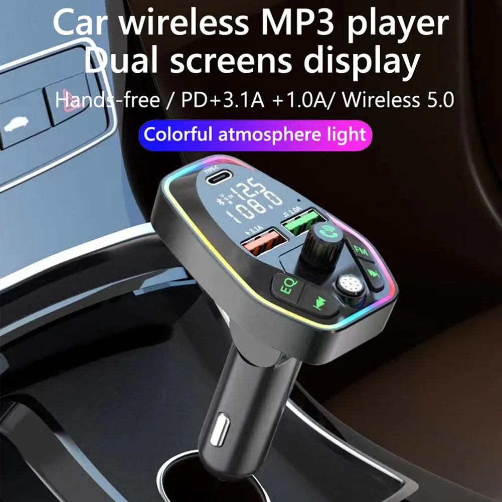 Car Bluetooth Mp3 Wireless Fm Transmitter Dual Screens Display