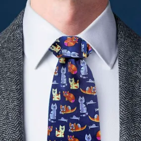 Cats and Mice Blue Silk Tie