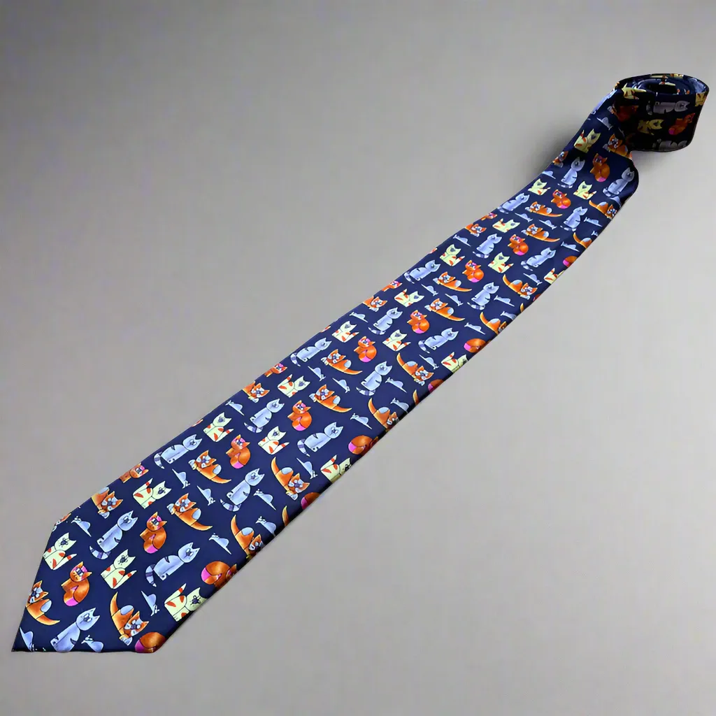 Cats and Mice Blue Silk Tie
