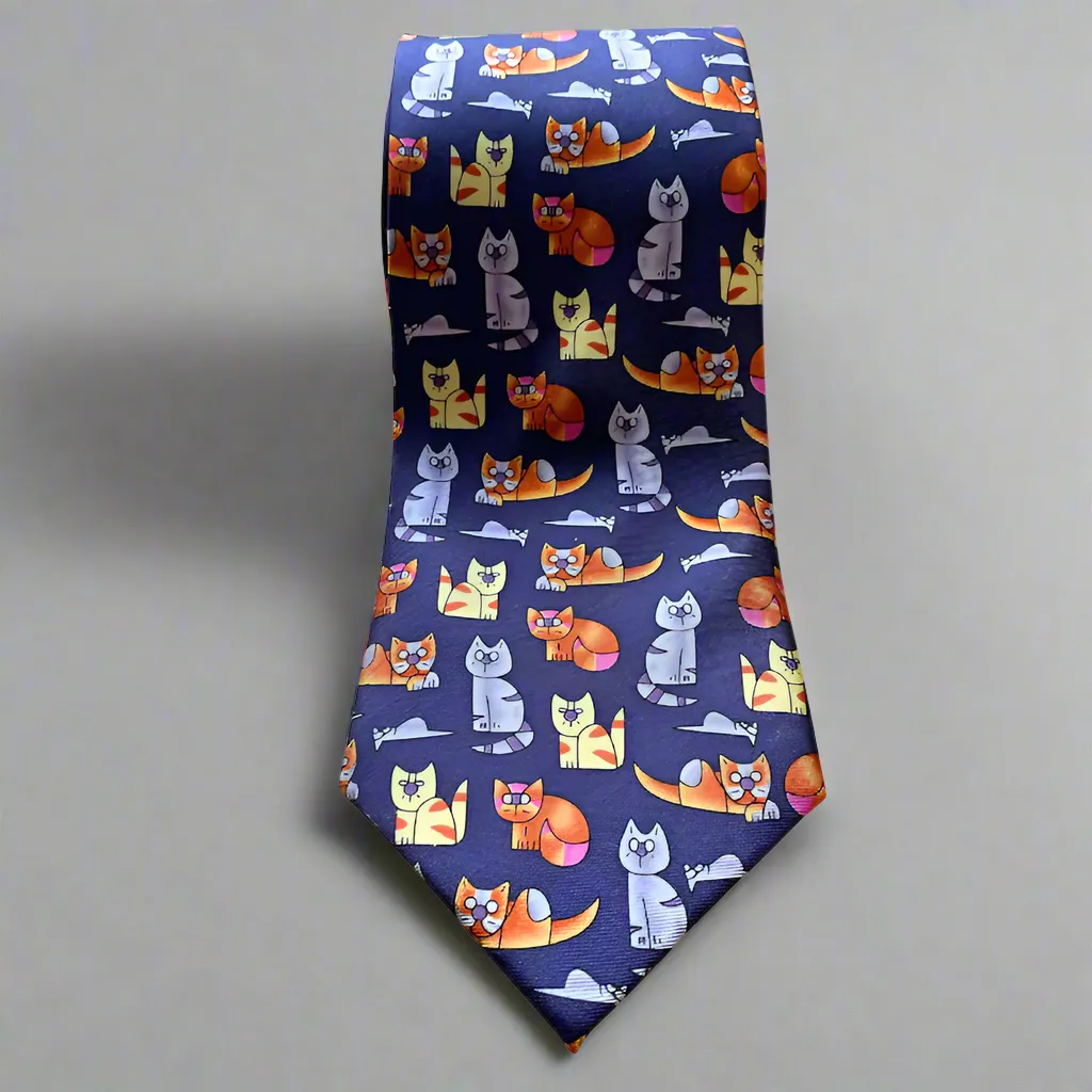 Cats and Mice Blue Silk Tie