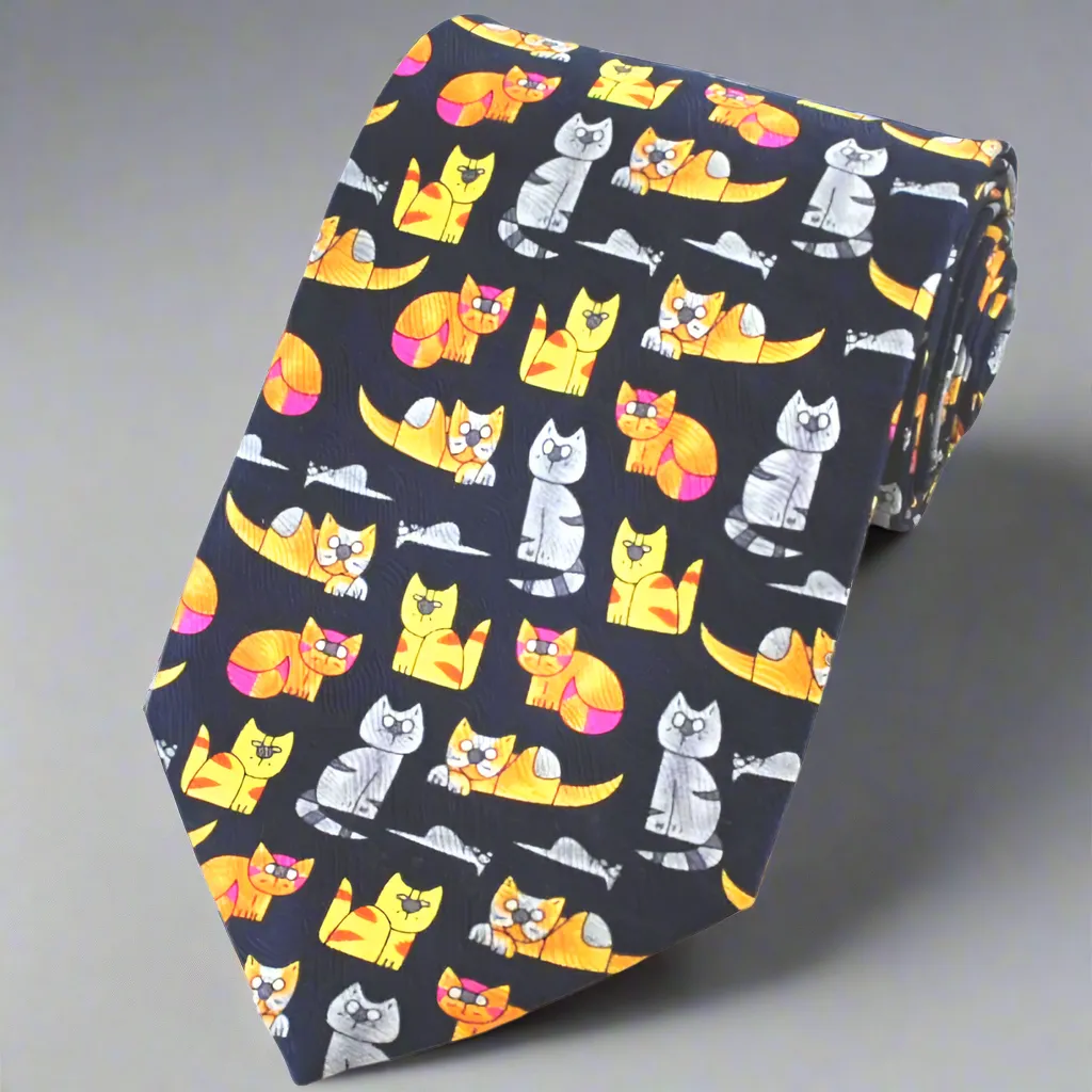 Cats and Mice Blue Silk Tie