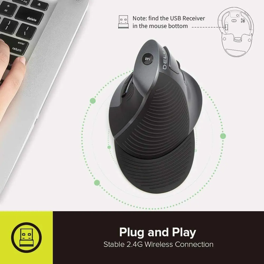 Delux M618G Rechargeable Vertical Wireless Ergonomic Mouse (4000 DPI)