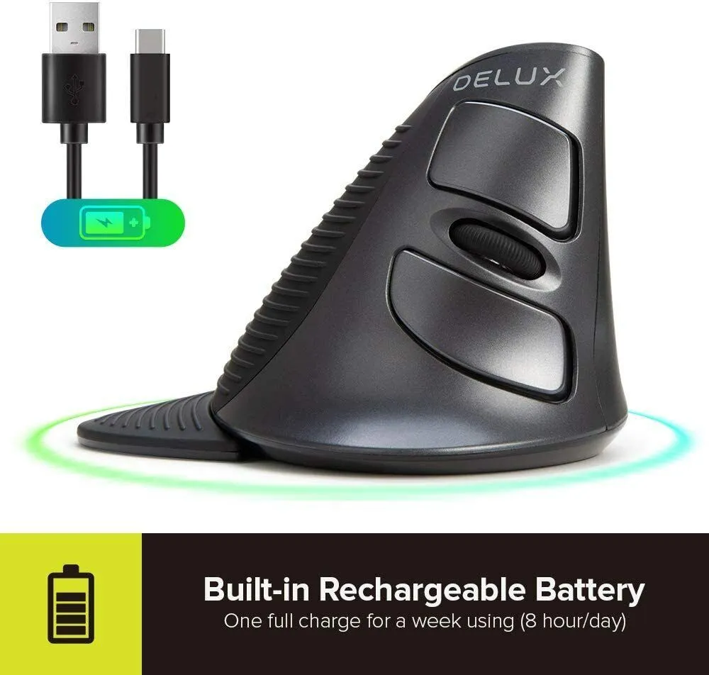 Delux M618G Rechargeable Vertical Wireless Ergonomic Mouse (4000 DPI)