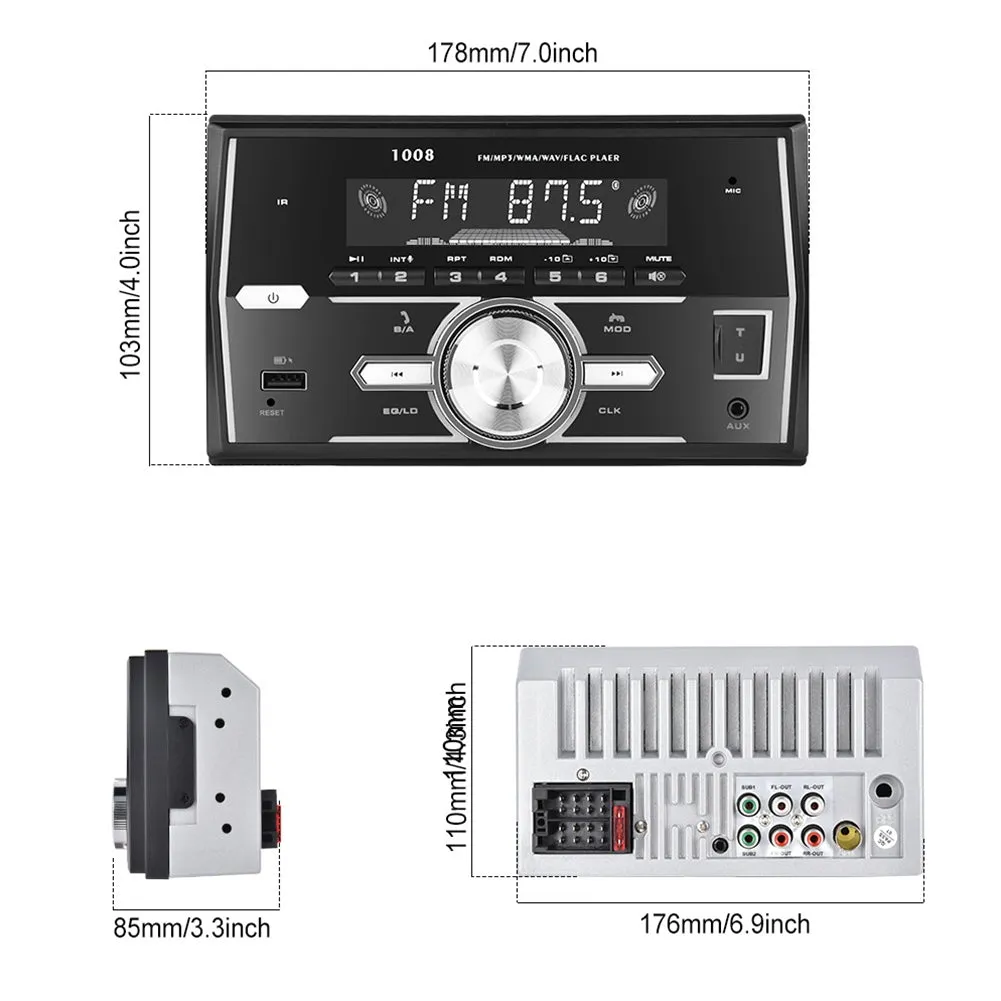 Dual Din Car Mp3 Player Bluetooth Hands Free Iso Interface Ubs