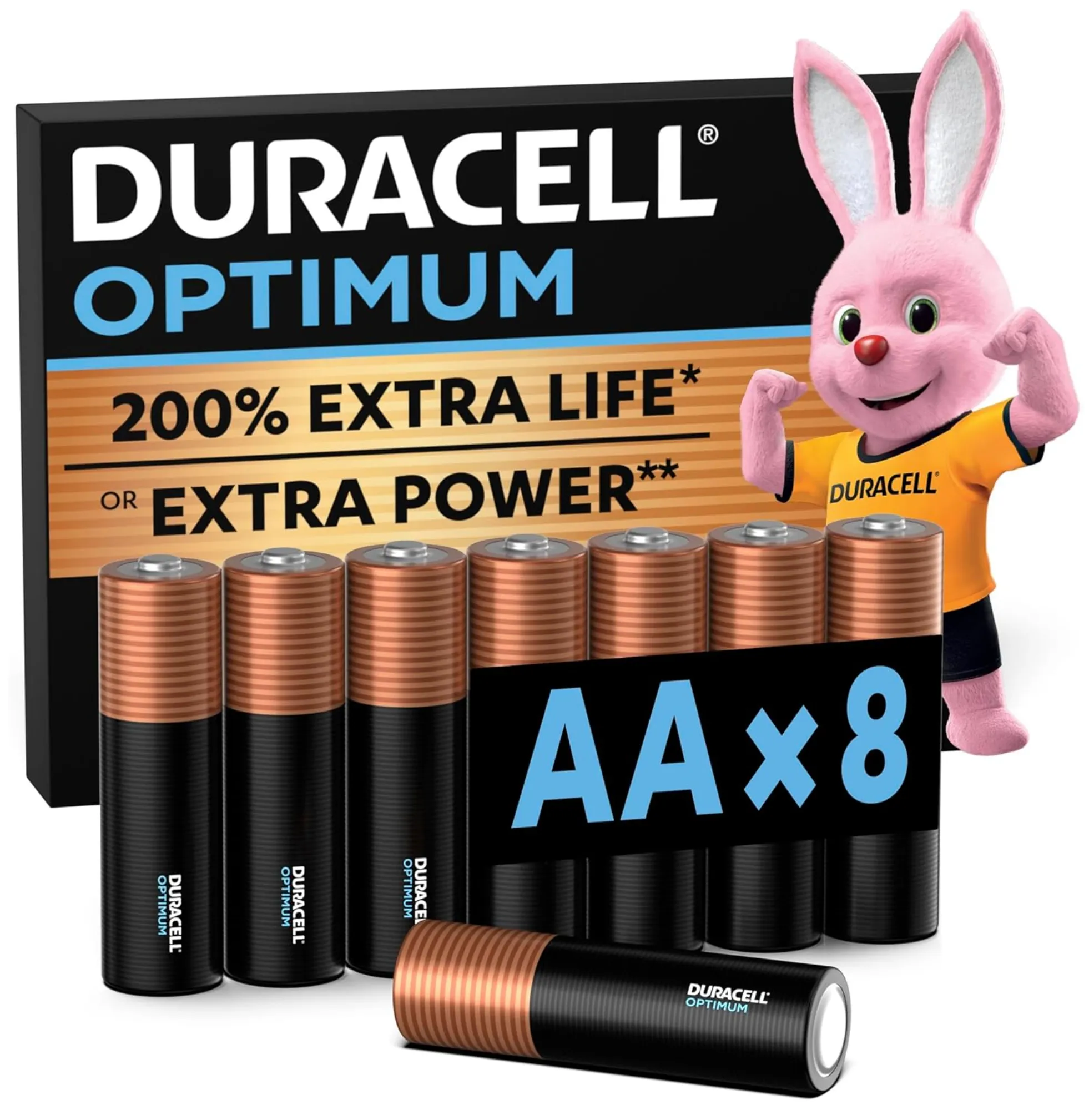 DURACELL Optimum AA Alkaline Batteries - Pack of 8