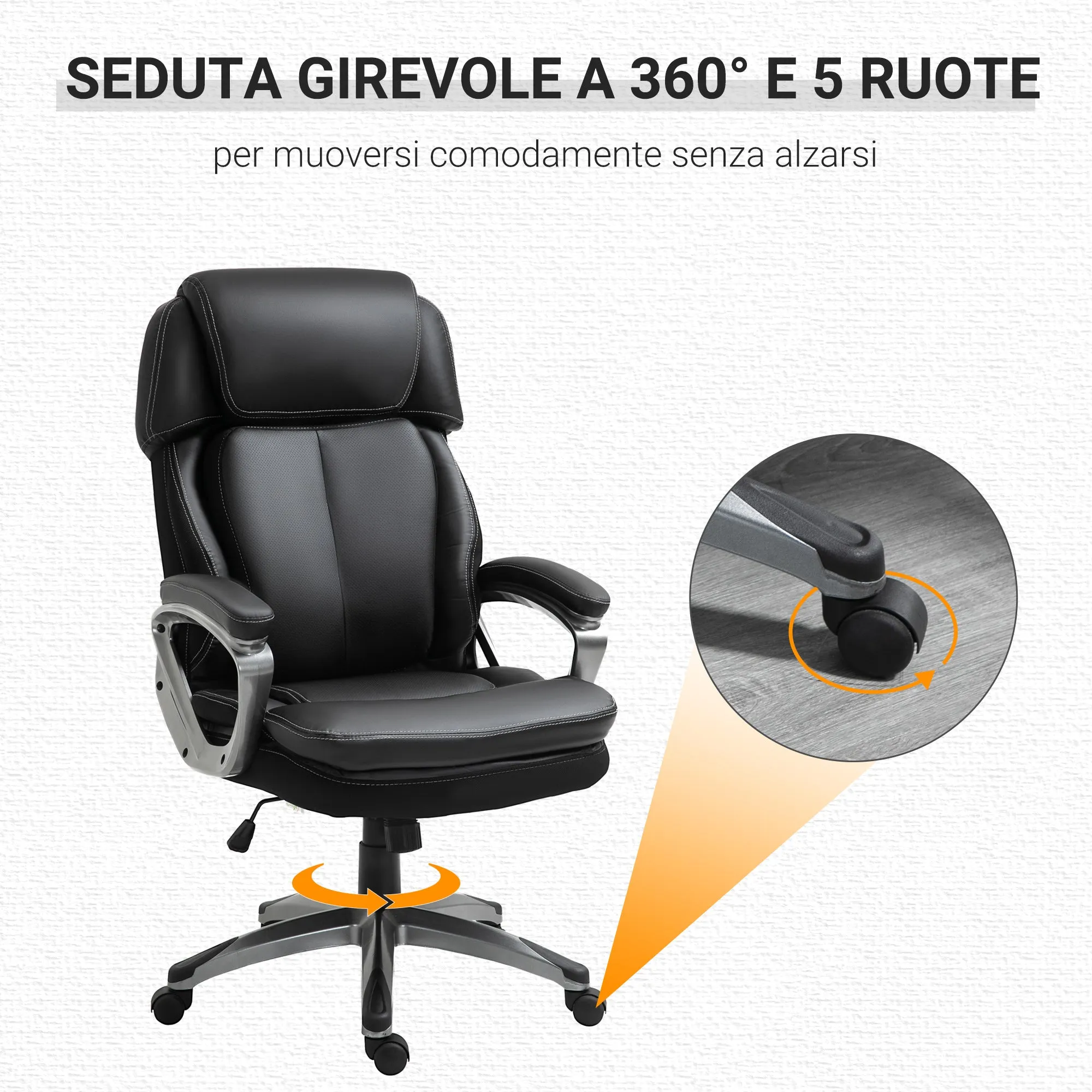 Easycomfort Poltrona da Ufficio Ergonomica con Poggiatesta, Altezza Regolabile e Dondolo, Sedia Girevole con Ruote, 68x76x117-125cm, Nero