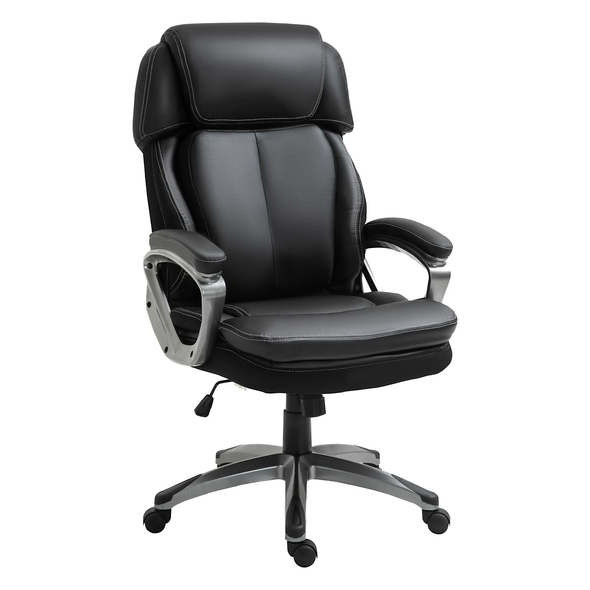 Easycomfort Poltrona da Ufficio Ergonomica con Poggiatesta, Altezza Regolabile e Dondolo, Sedia Girevole con Ruote, 68x76x117-125cm, Nero