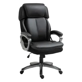Easycomfort Poltrona da Ufficio Ergonomica con Poggiatesta, Altezza Regolabile e Dondolo, Sedia Girevole con Ruote, 68x76x117-125cm, Nero