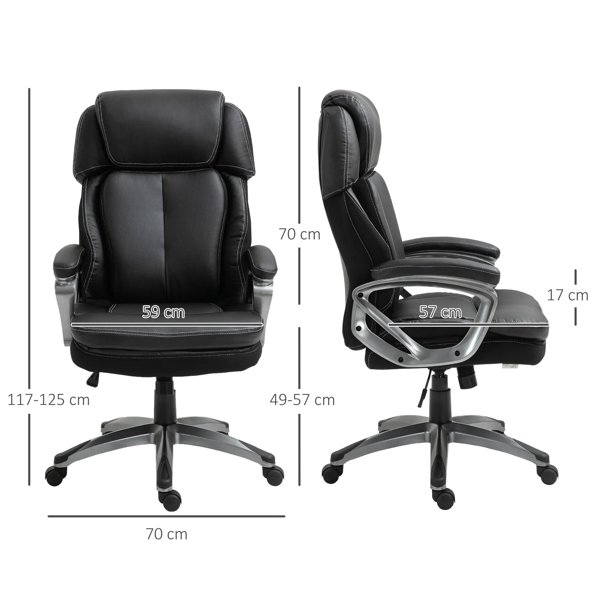 Easycomfort Poltrona da Ufficio Ergonomica con Poggiatesta, Altezza Regolabile e Dondolo, Sedia Girevole con Ruote, 68x76x117-125cm, Nero