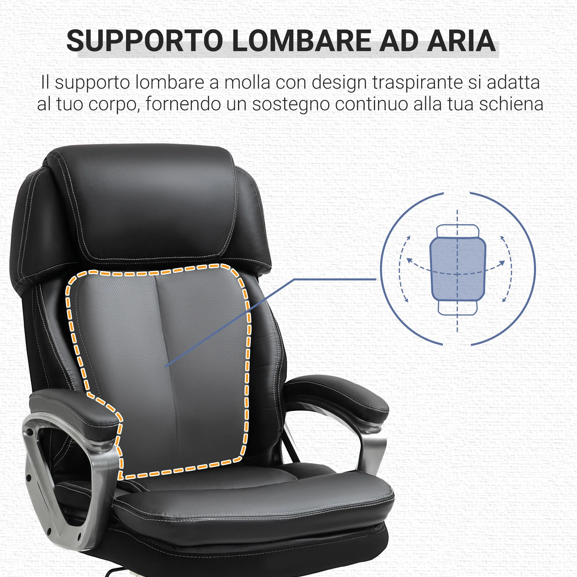 Easycomfort Poltrona da Ufficio Ergonomica con Poggiatesta, Altezza Regolabile e Dondolo, Sedia Girevole con Ruote, 68x76x117-125cm, Nero