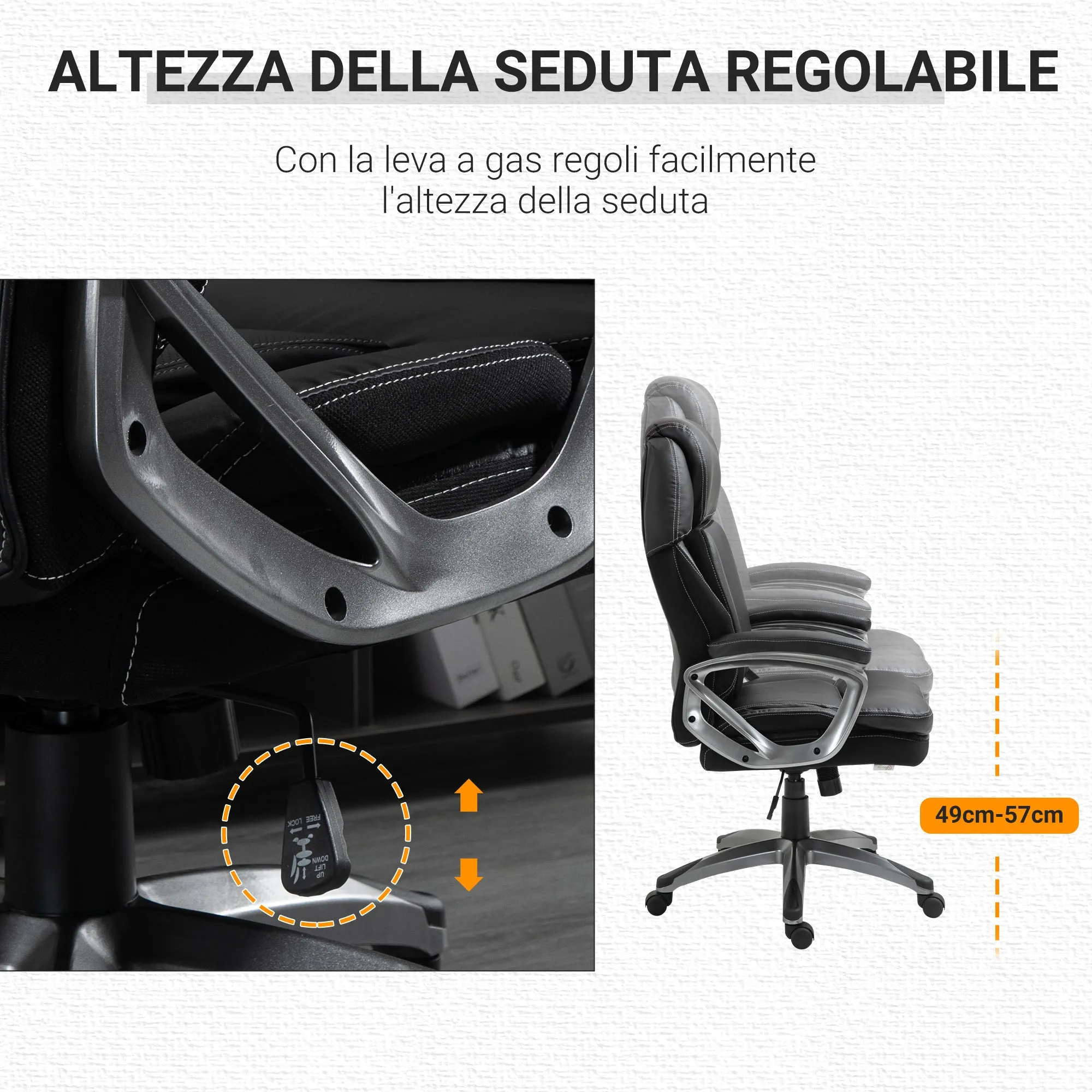 Easycomfort Poltrona da Ufficio Ergonomica con Poggiatesta, Altezza Regolabile e Dondolo, Sedia Girevole con Ruote, 68x76x117-125cm, Nero