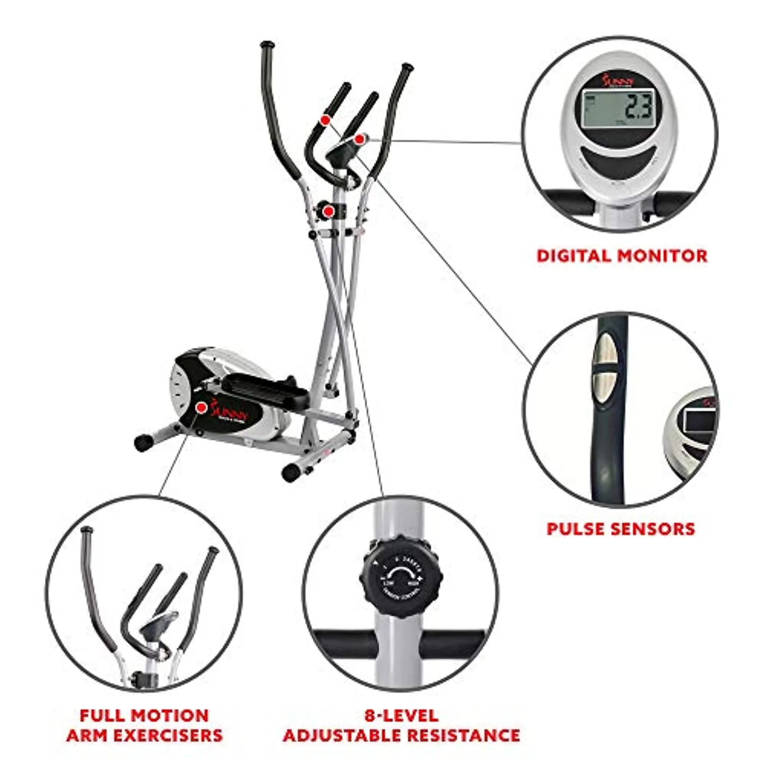 Elliptical Machine Cross Trainer with 8 Level Resistance and Digital Monitor