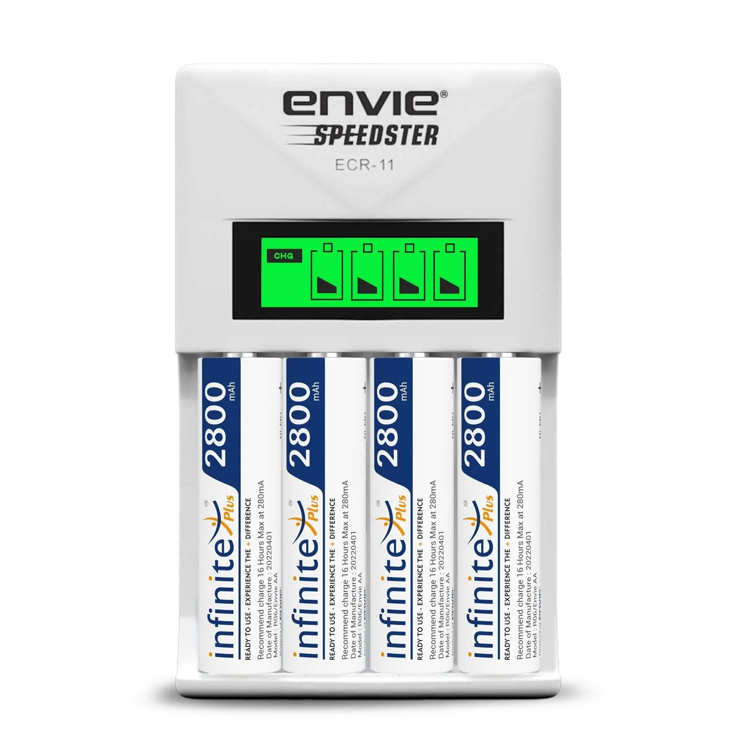 ENVIE (ECR11 AA2800 4PL) Speedster Rechargeable Batteries Charger for AA & AAA with 4x2800mah Batteries (with LCD Display)