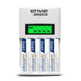 ENVIE (ECR11 AA2800 4PL) Speedster Rechargeable Batteries Charger for AA & AAA with 4x2800mah Batteries (with LCD Display)