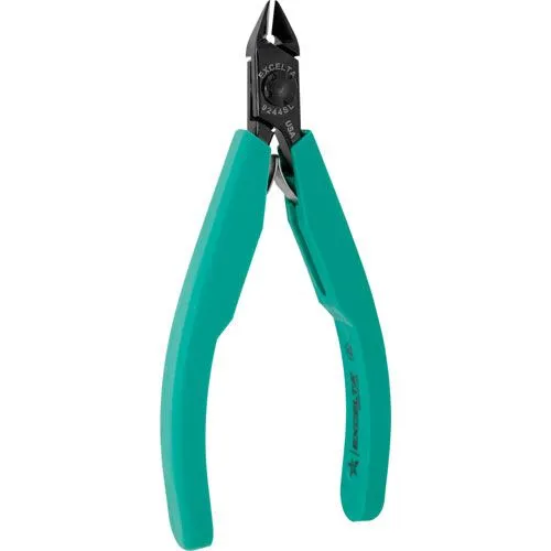 Excelta 9244SL Lazer Line® Slim Line Medium Tapered Head Optimum Flush Carbon Steel 0.005" Beveled Side Cutter with Molded Grip Handles, 4.50" OAL