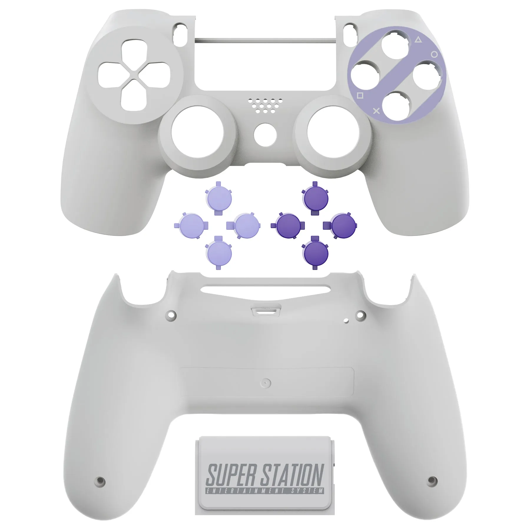 eXtremeRate Classics SNES Style Front Back Shell Touchpad for Controller, Replacement Housing Shell with Face Buttons for PS4 Slim PS4 Pro CUH-ZCT2 Controller - SP4SX08