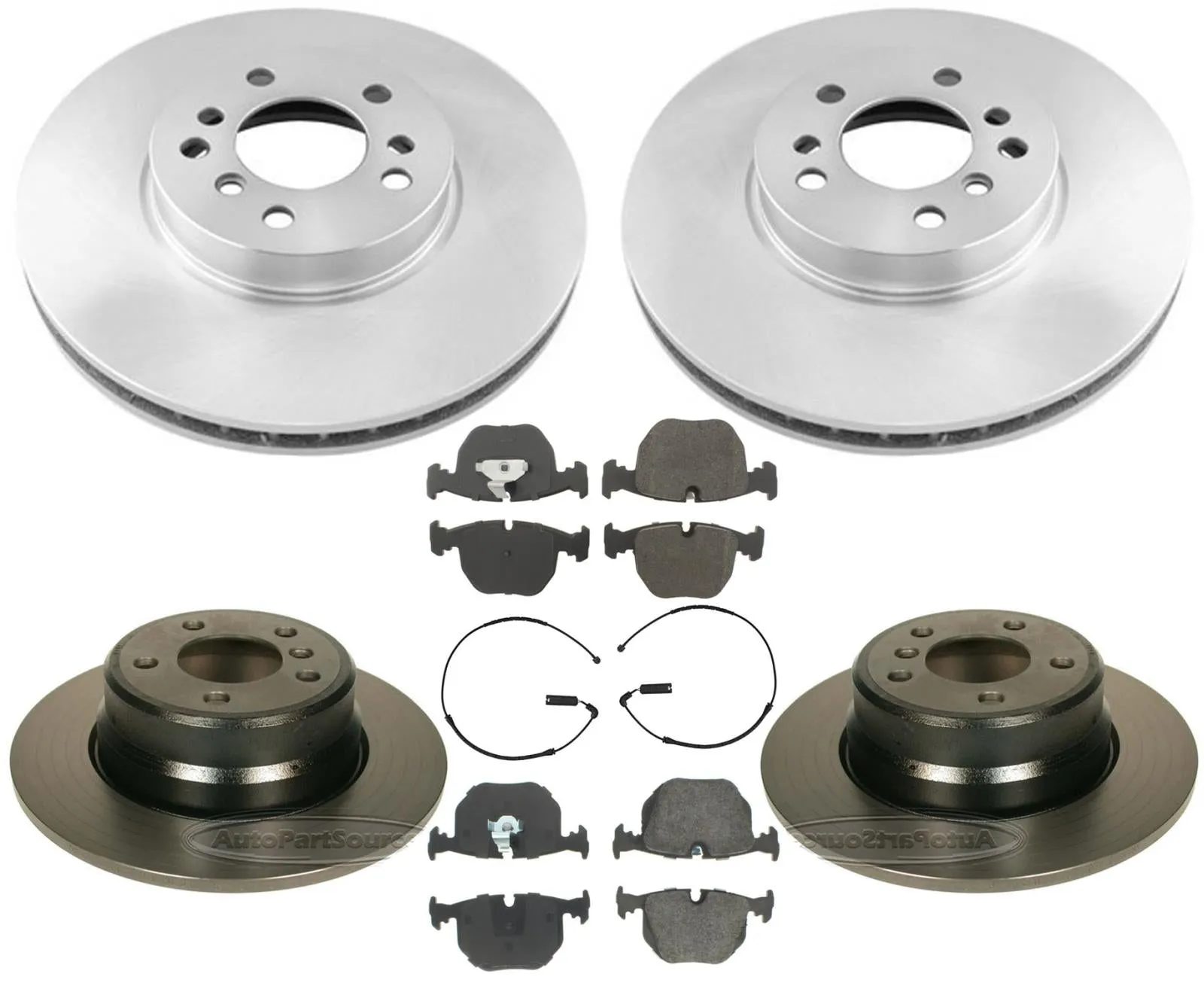 Fits 2000 2001 BMW X5 4.4L Front & Rear Rotors Ceramic Brake Pads & Wear Sensors