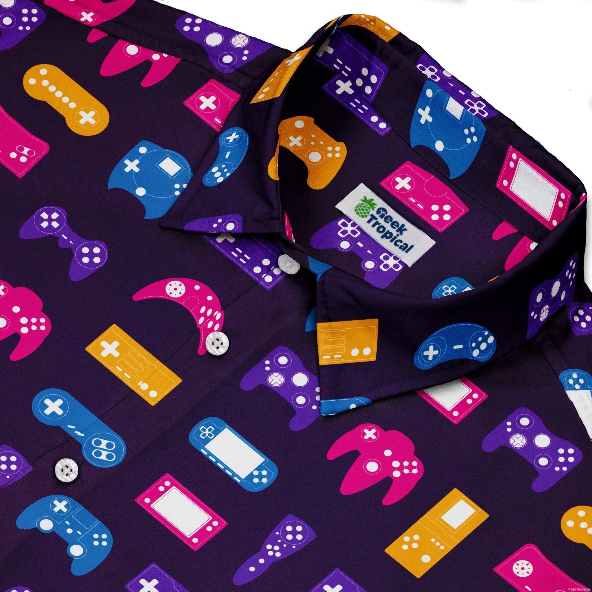 Game Controllers Purple Video Game Button Up Shirt