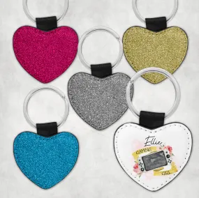 Gamer Girl Personalised Glitter Heart Keyring