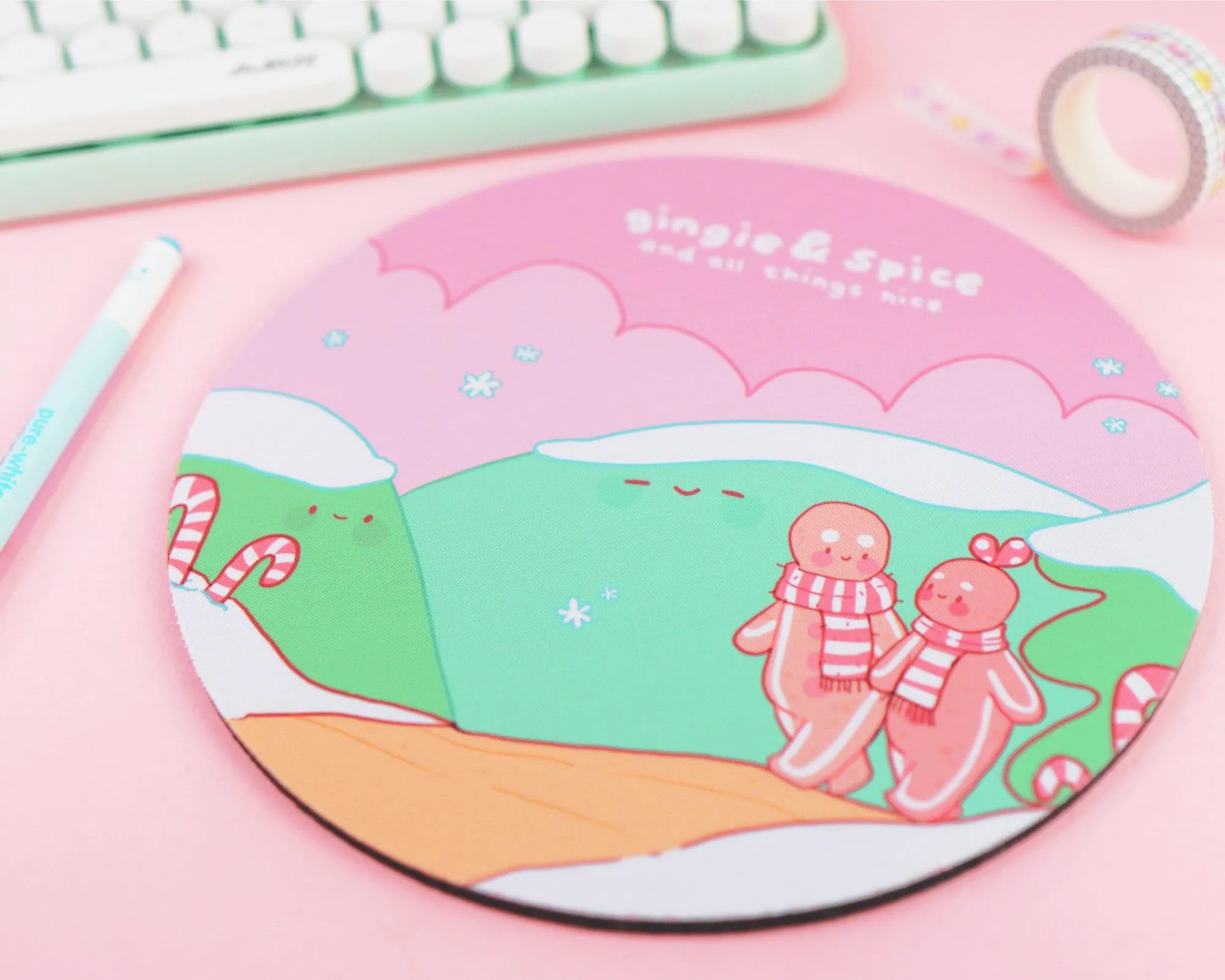 Gingie & Spice Mouse Pad │ Cute Kawaii Christmas Desk Décor │ Candy Cane Lane Design