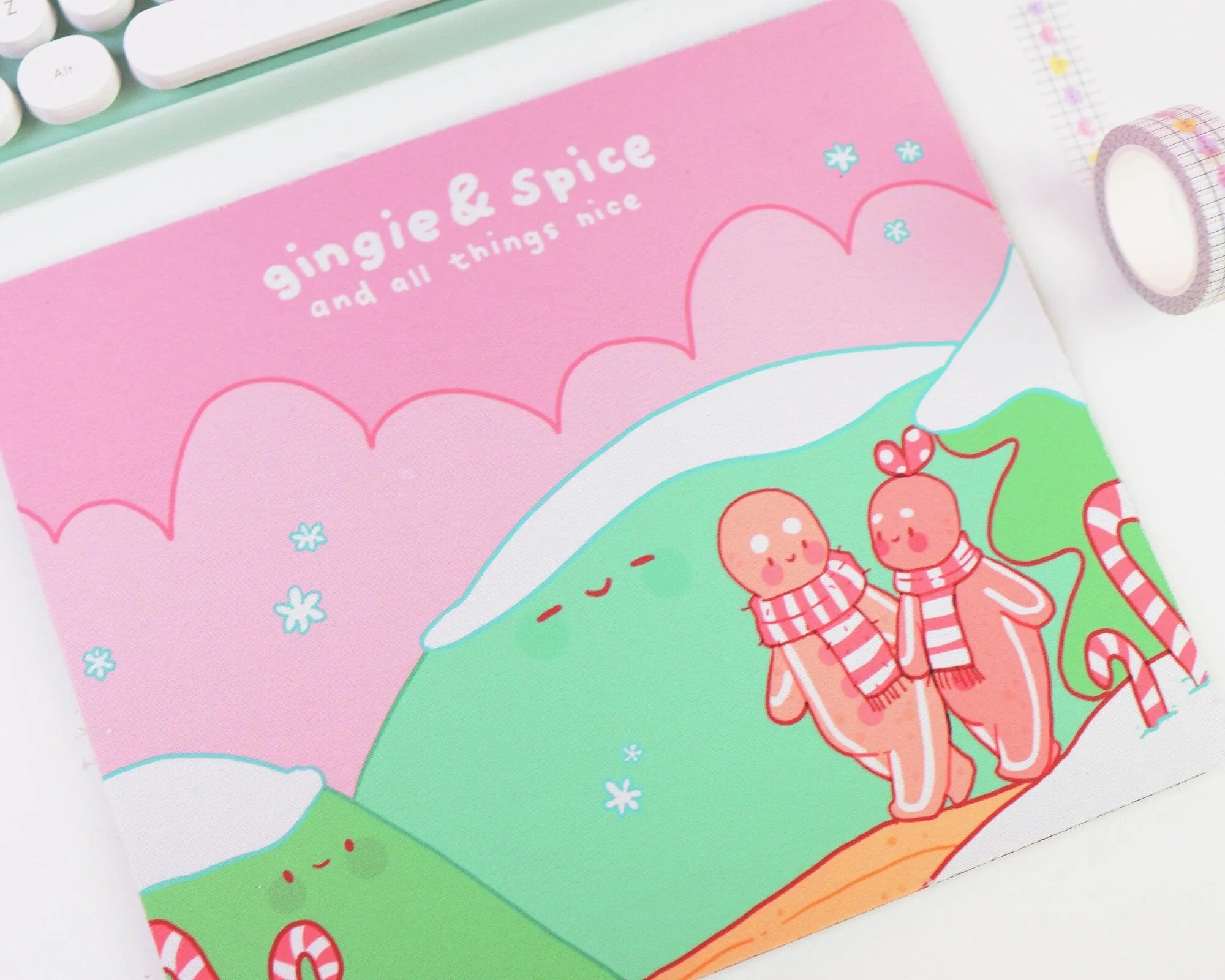 Gingie & Spice Mouse Pad │ Cute Kawaii Christmas Desk Décor │ Candy Cane Lane Design