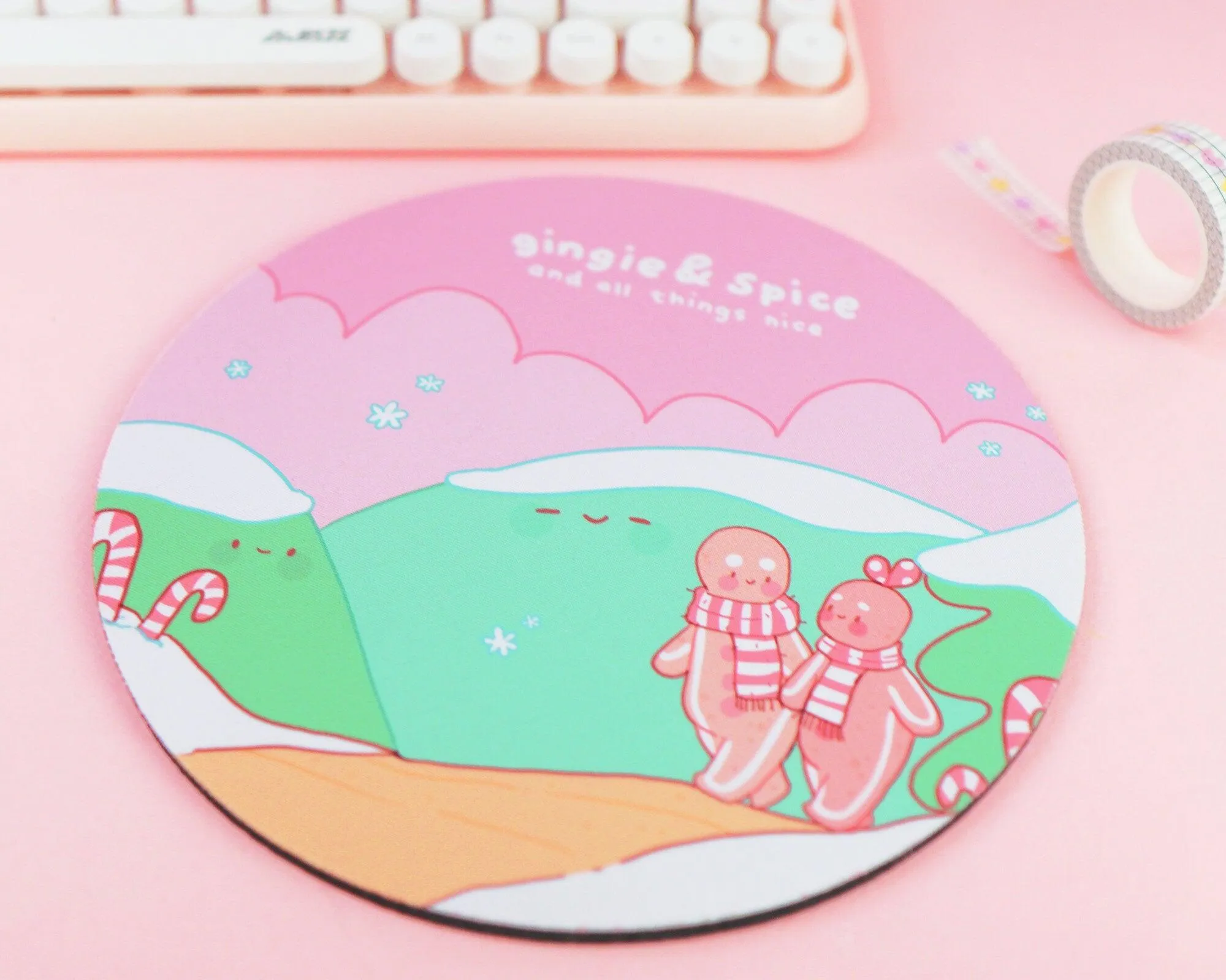Gingie & Spice Mouse Pad │ Cute Kawaii Christmas Desk Décor │ Candy Cane Lane Design
