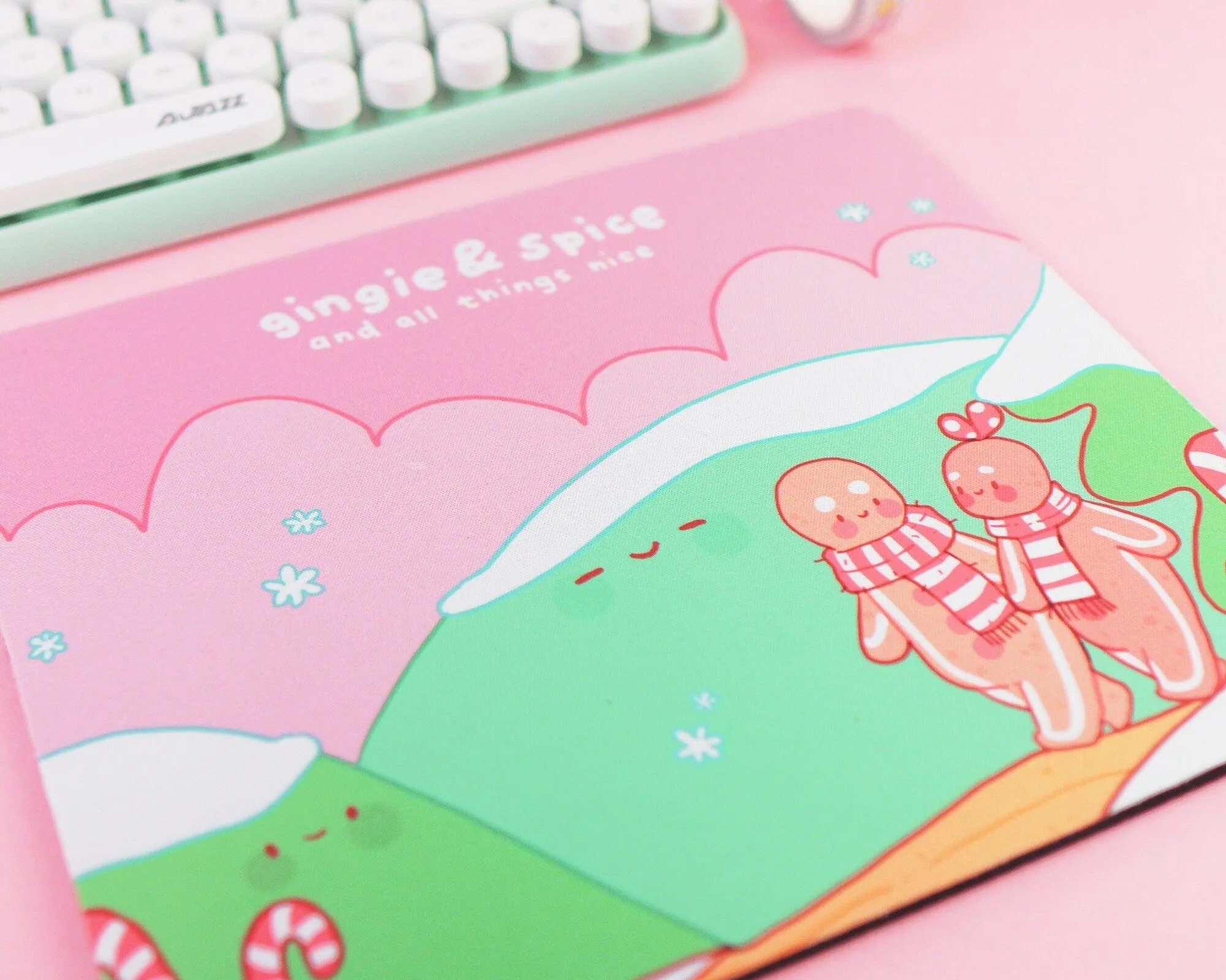 Gingie & Spice Mouse Pad │ Cute Kawaii Christmas Desk Décor │ Candy Cane Lane Design