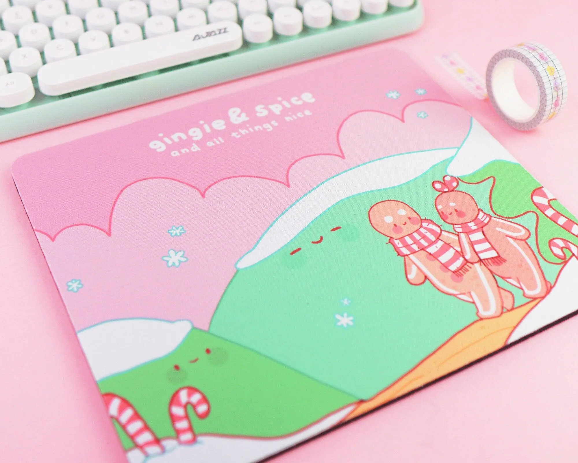 Gingie & Spice Mouse Pad │ Cute Kawaii Christmas Desk Décor │ Candy Cane Lane Design